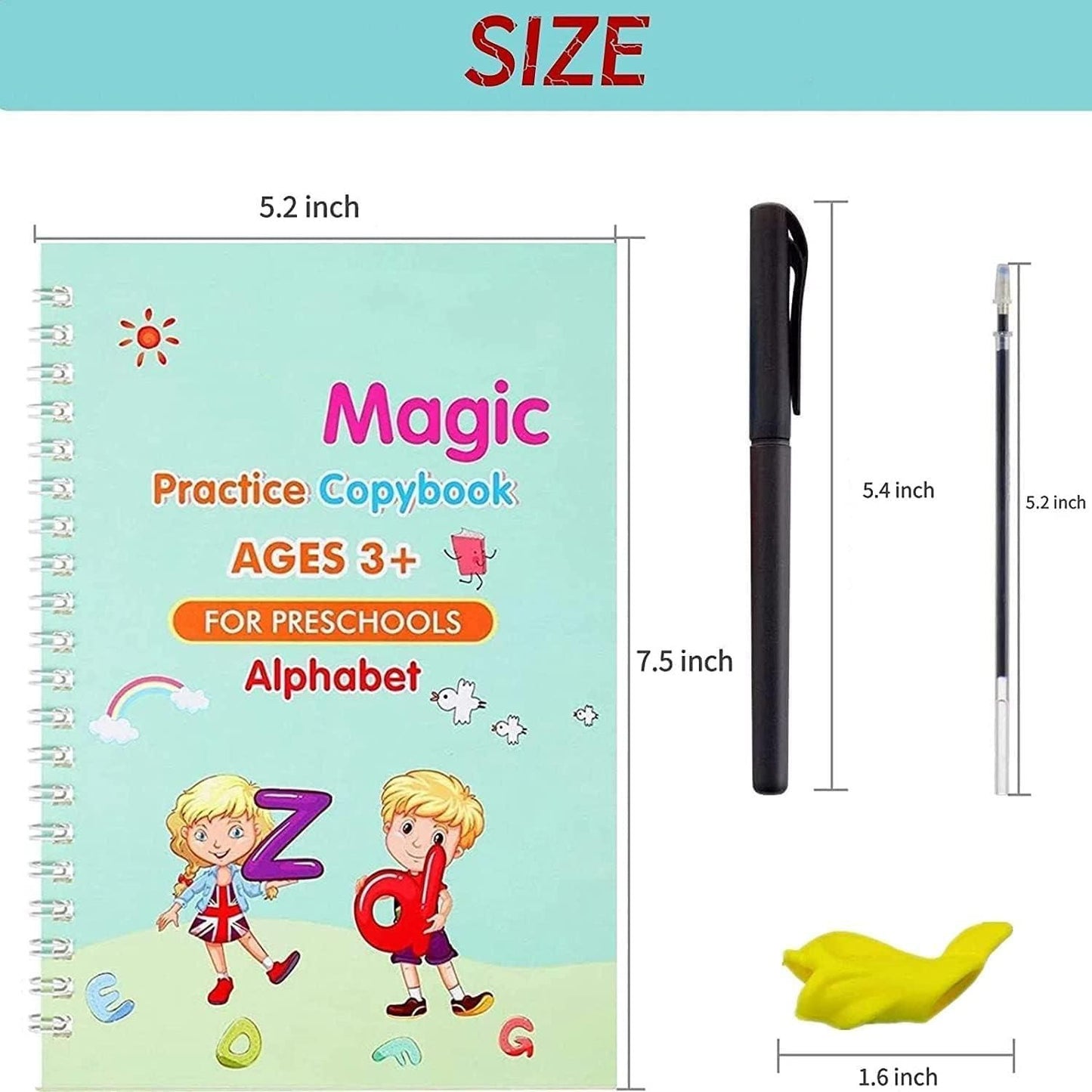 ✨Magic Practice Copybook📚 (4 Book + 1 Pen+ 10 Refill +1 Grip)✍